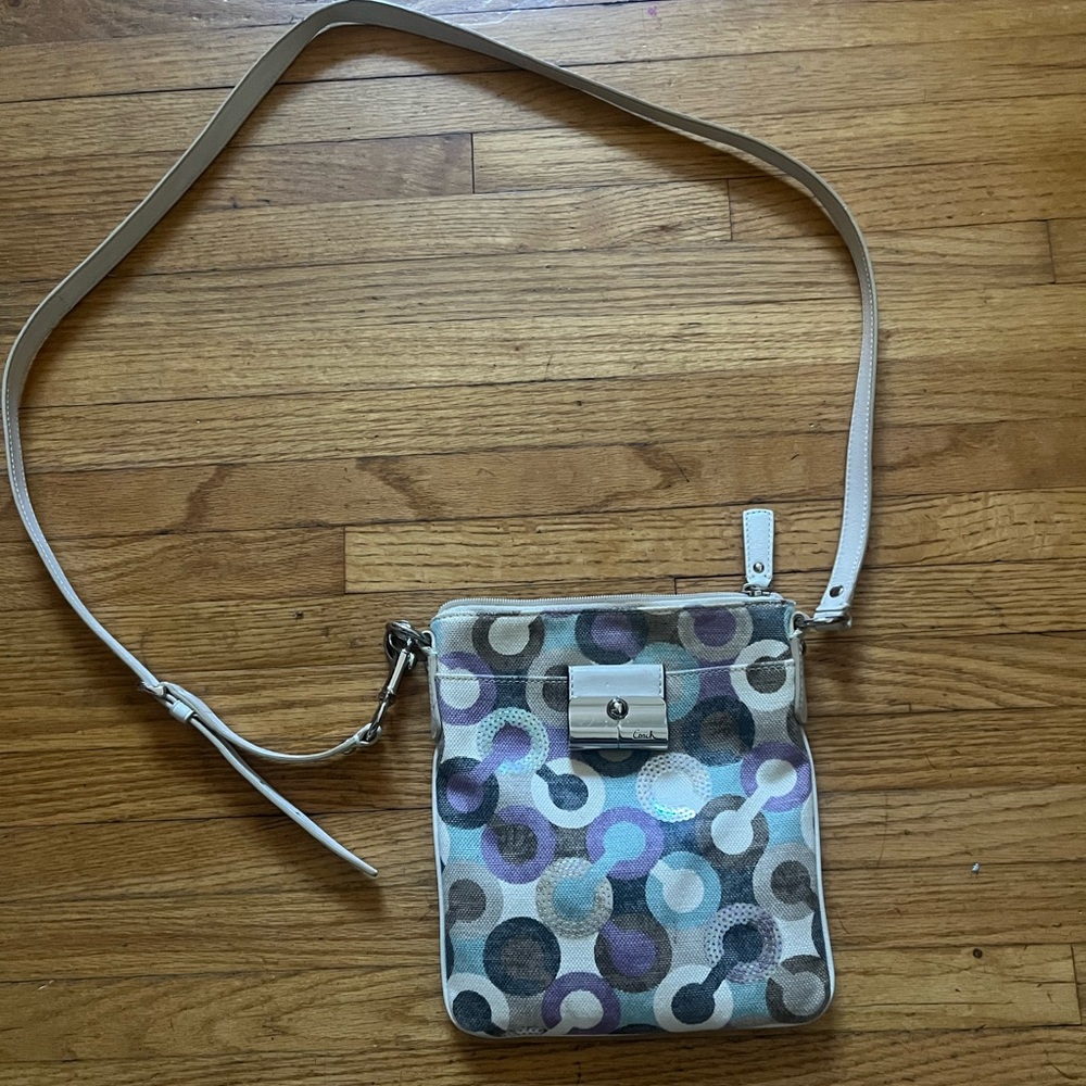 Coach Bag Y2K Logo Designer Purse Purple Fabric Texture